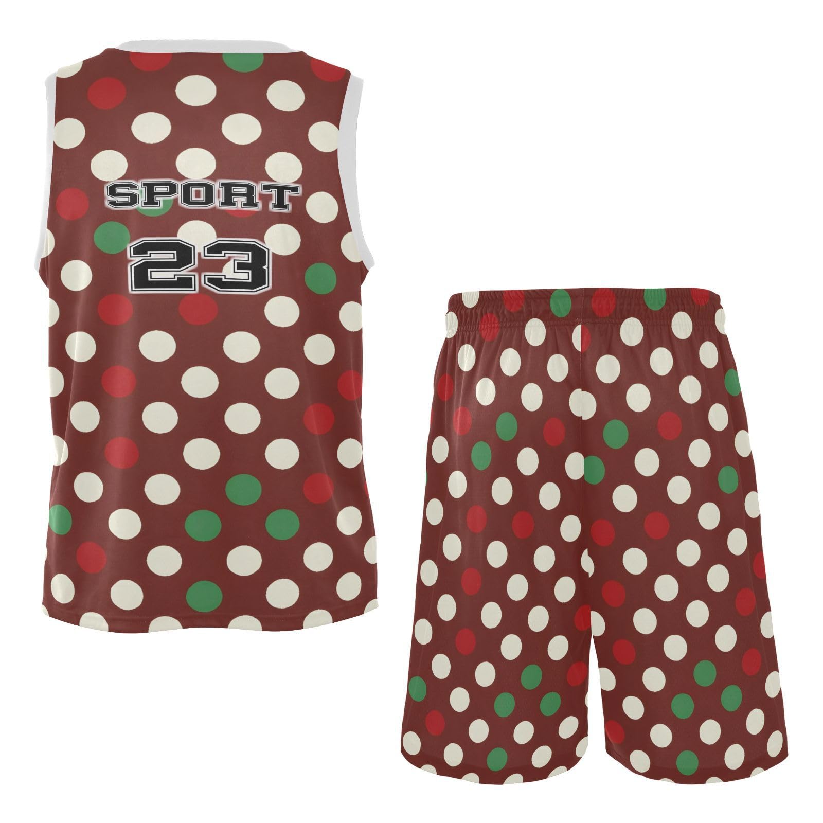 FLildon Polka Dots Brown Boys Basketball Jersey Set Tank Top Shorts Tracksuit Sport Training Suit for Kids, XXL