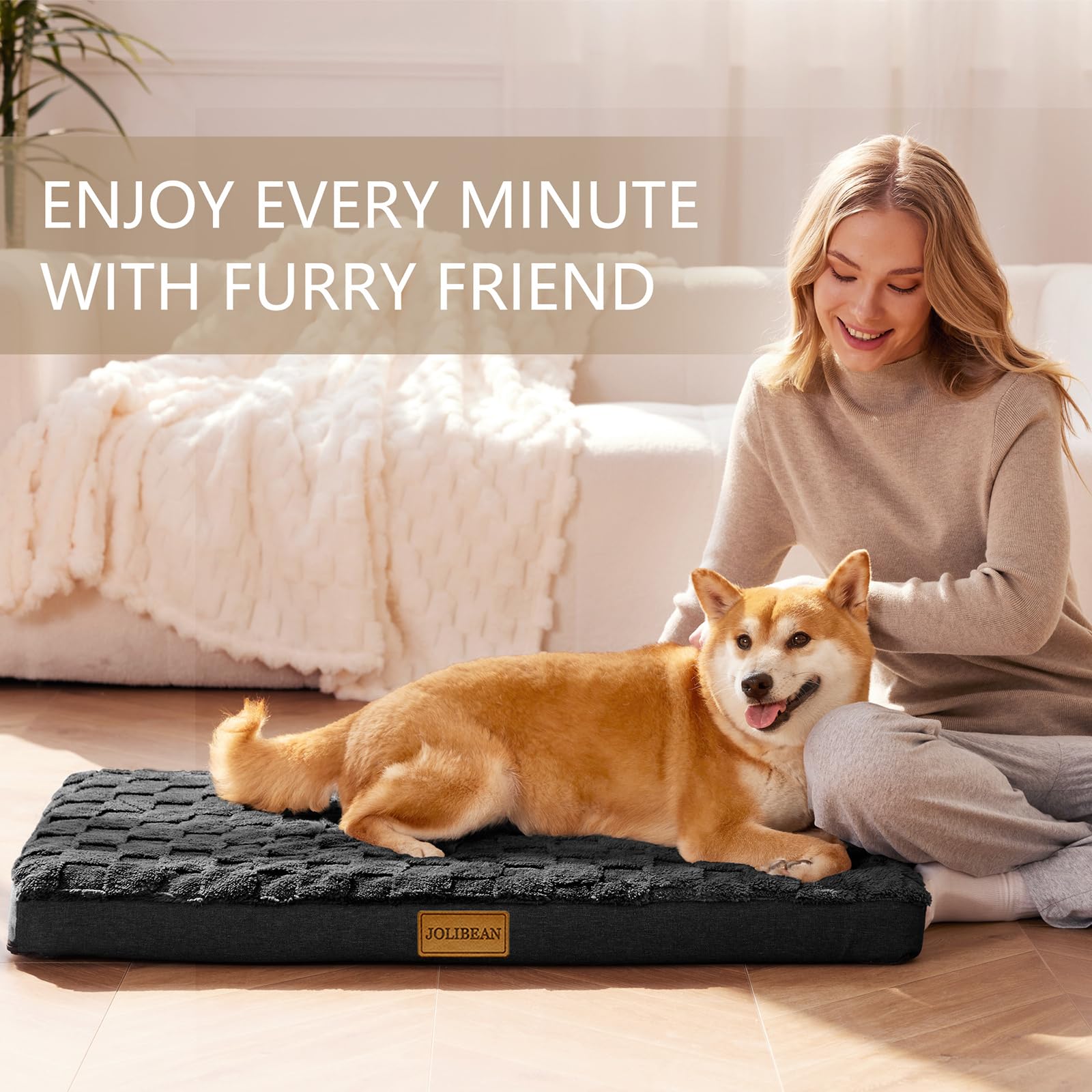 Cama Perro Extra Grande Ortopédica, Colchoneta Perro de diseño a Cuadros, Sofá Perro con Espuma De Caja De Huevos, Impermeable Lavable Desenfundable, 142x102cm, Negro