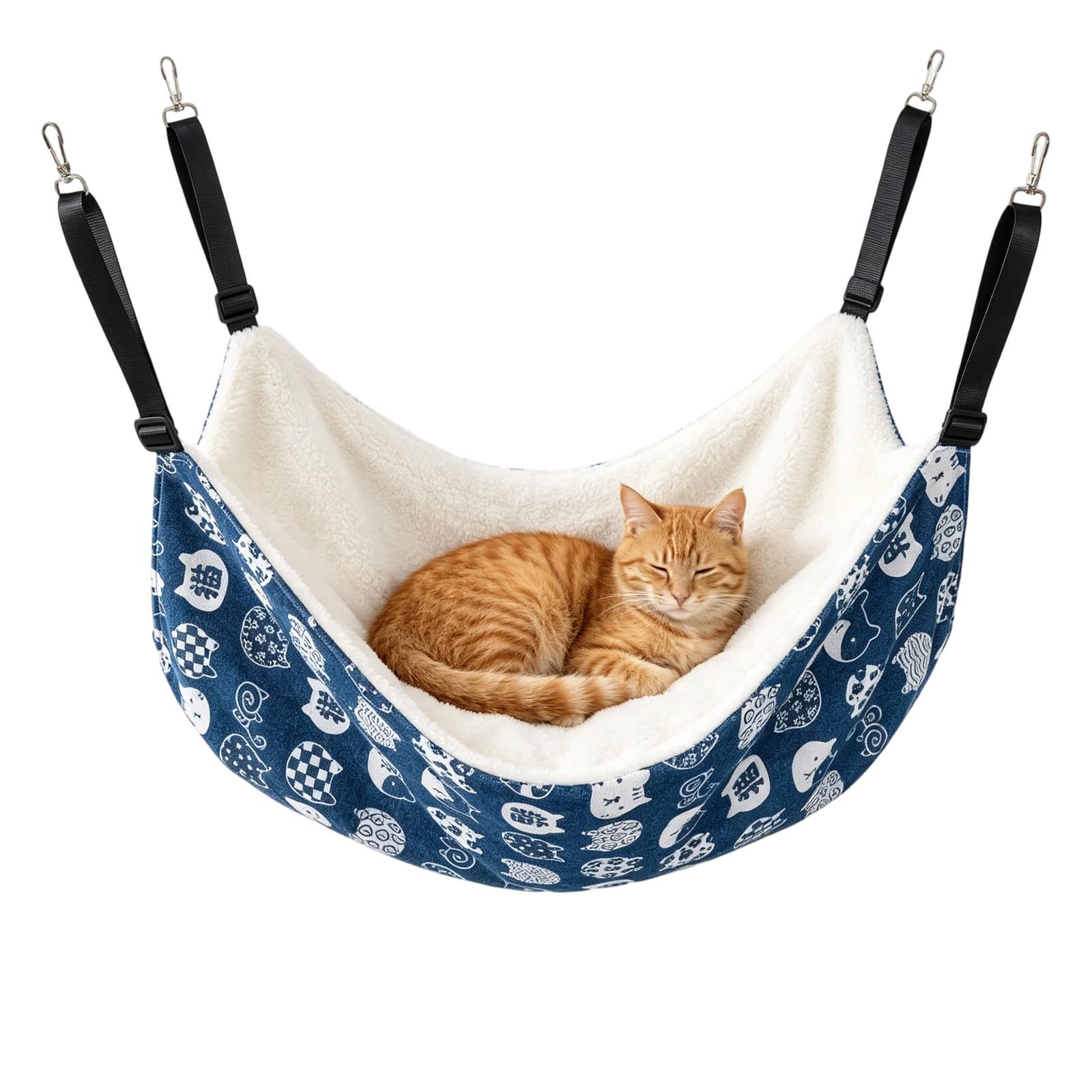 Blue Lucky Cat Hammock, Plush Pet Bed, Cat Accessories