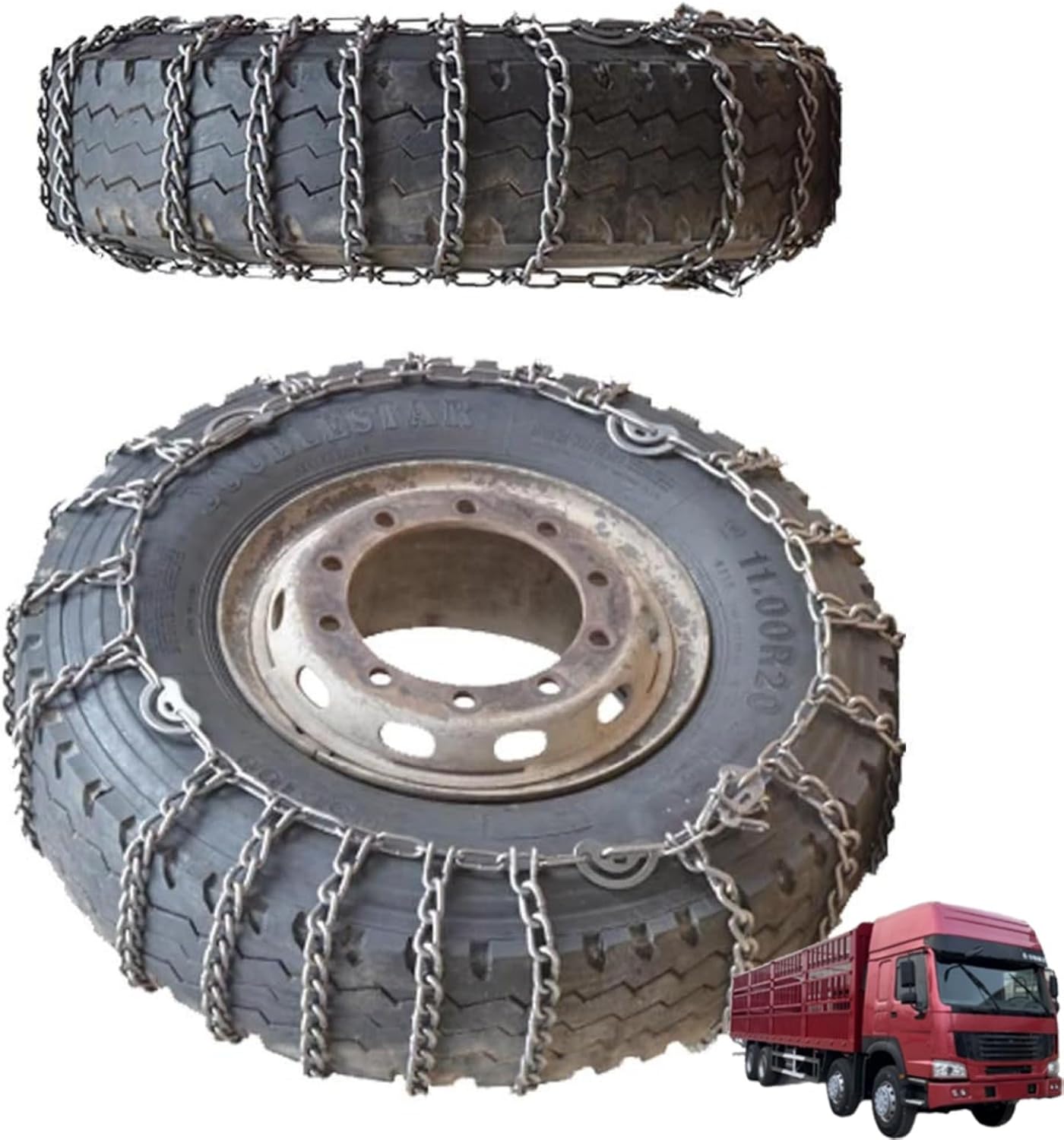 2pcs 9mm Heavy Duty Snow Tire Chains for Suv Pickup Trucks and AVT Traction Chains Manganese Skid Design for Snow and Mud Reliable Grip 9.00-20 2pcs 215/75R17.5