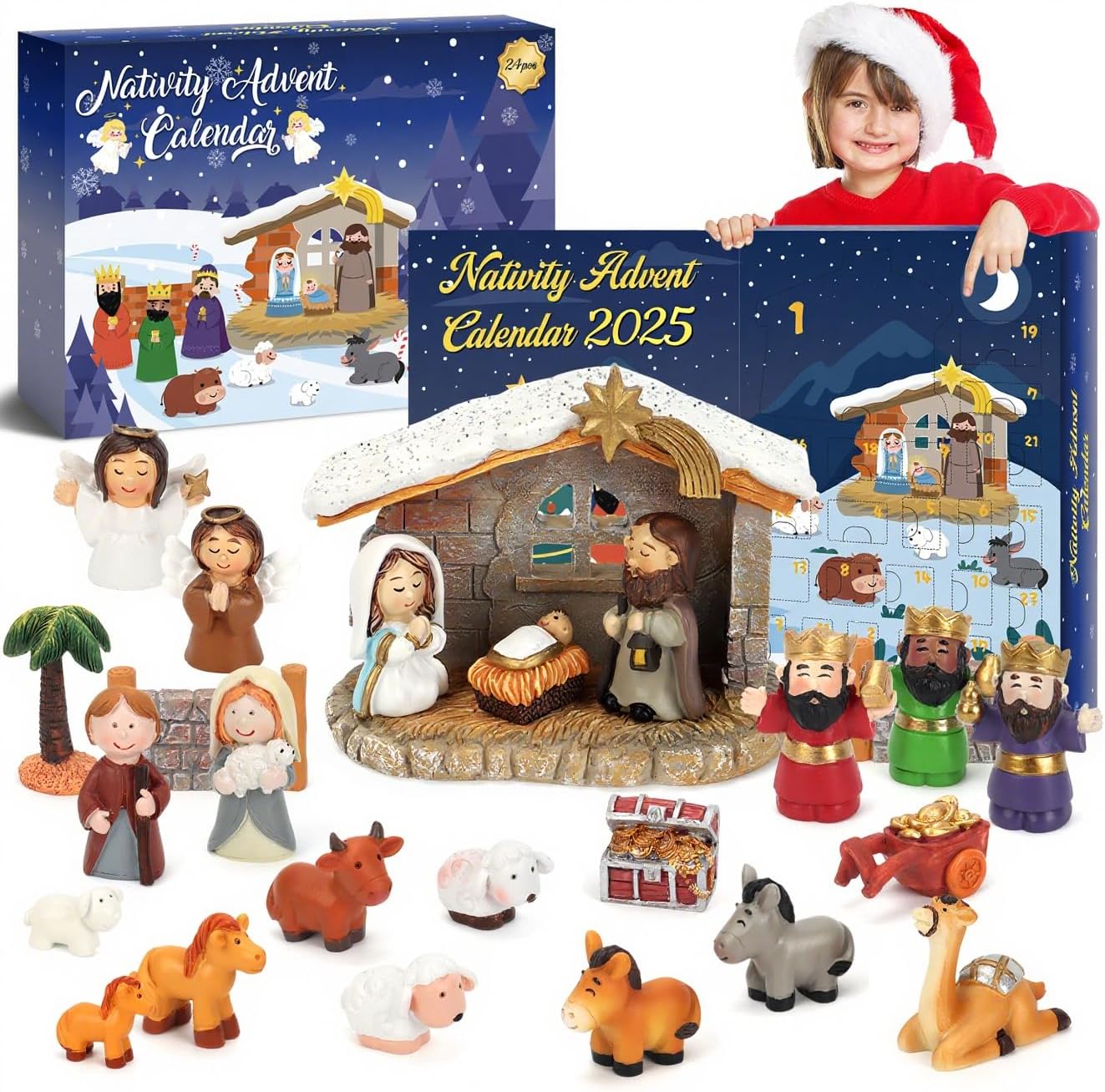 Nativity Advent Calendar 2025 for Kids - 24 Days of Nativity Set for Kids - Toddler Advent Calendar for Boys & Girls - Christmas Countdown Calendar Gifts for Children Ages 1 2 3 4 5+