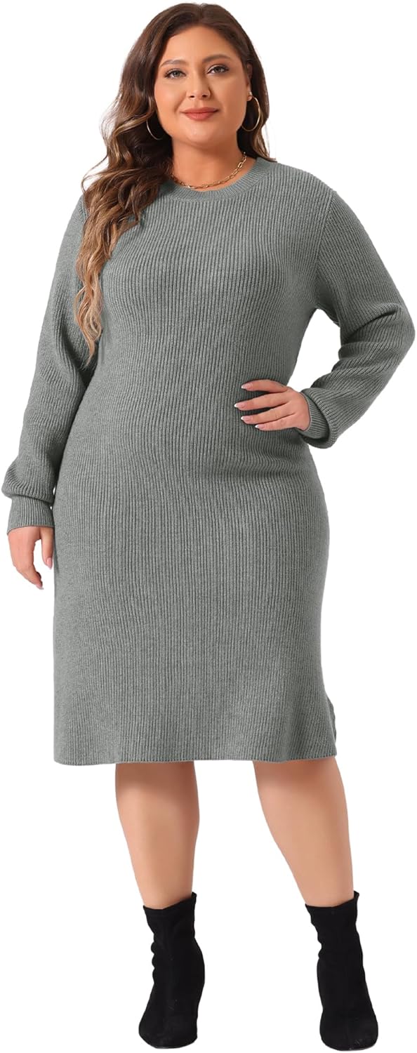 Agnes Orinda Plus Size Sweater Dress for Women Fall Fashion Crew Neck Long Sleeve Knit Pullover Sweater Dresses - Image 3