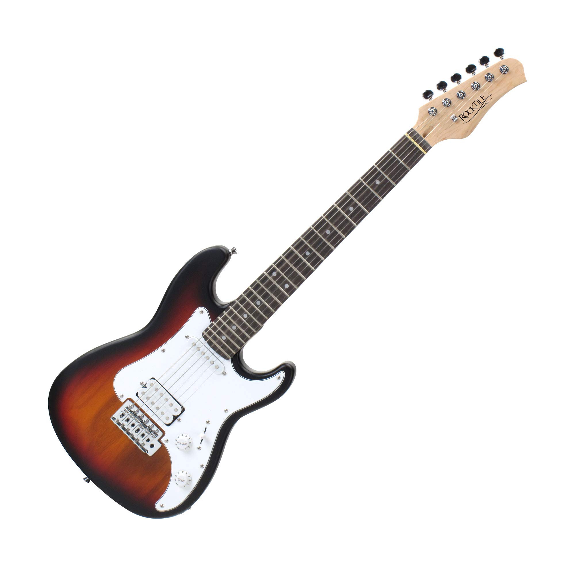 Rocktile Sphere Junior Sunburst 3/4 Guitare Électrique (pickguard blanc, 1 Humbucker, 1 Single Coil, 22 frettes, touche en bois d’ingénierie, manche en érable)