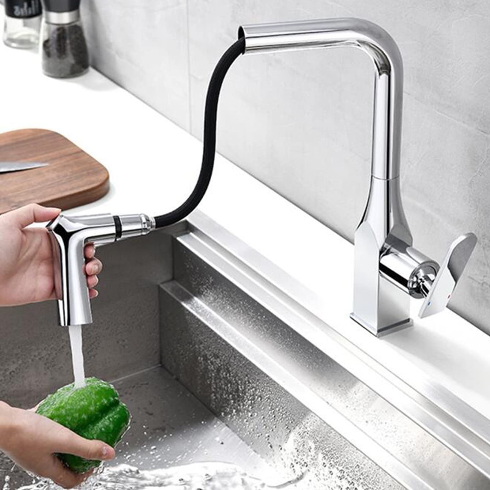Robinet de cuisine extractible rotatif à 360° eau chaude et froide Nero
