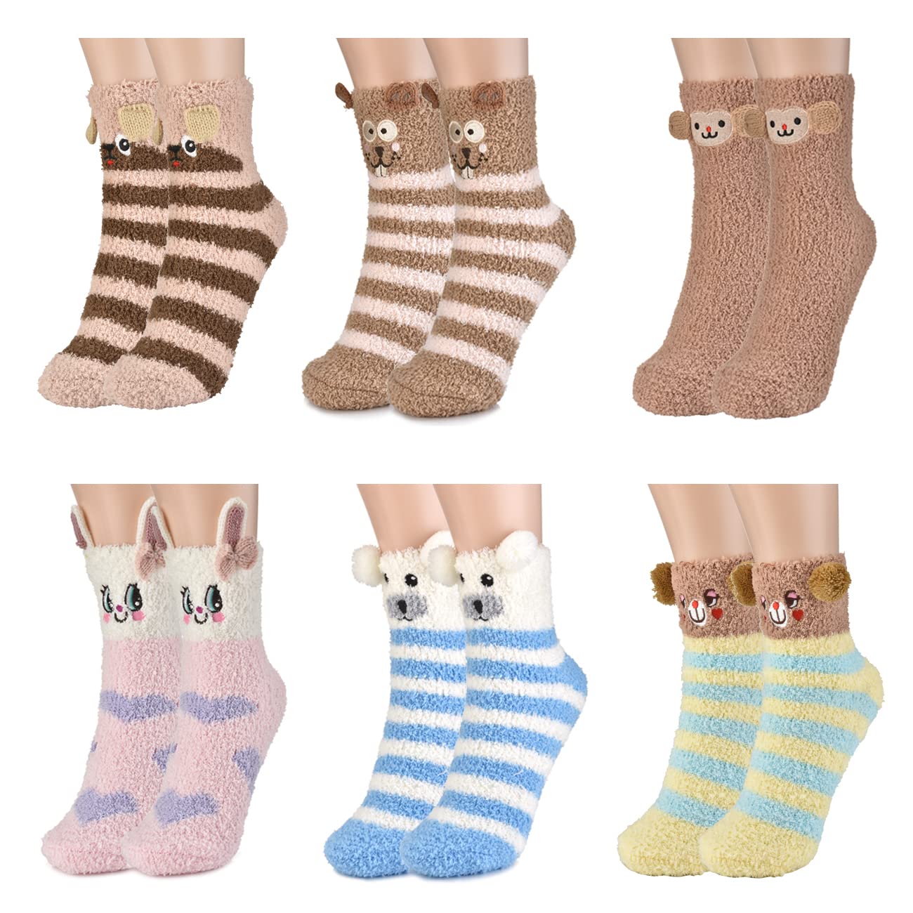colornival 6 Paia Calzini Natalizi Calze Donna Invernali, Morbide Soffici Termiche Calzini Pile di Corallo Pantofola - Calzettoni Caldi da Pavimento per Casa e Letto