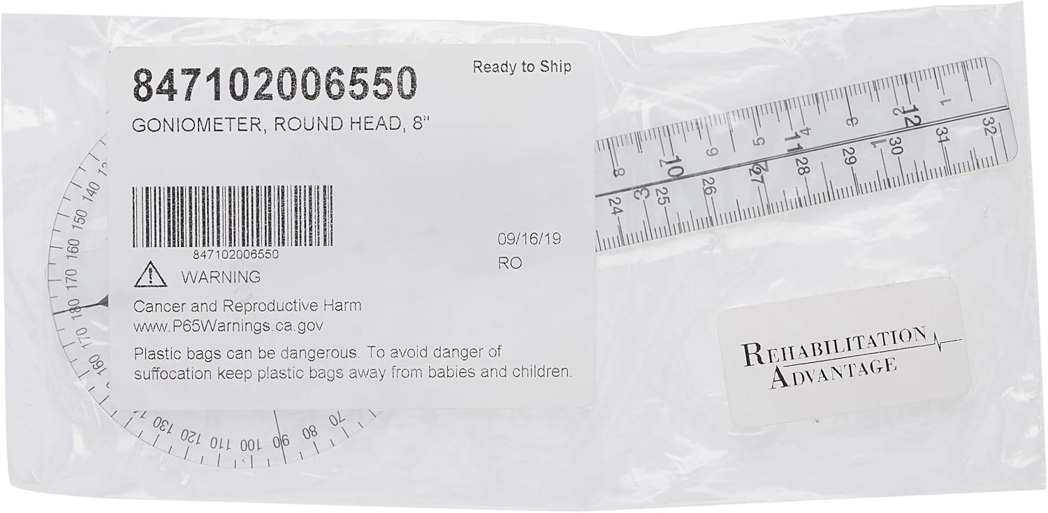 Rehabilitation Advantage 8 Inch Plastic Goniometer 360 Degree ISOM, 0.1 Pound (Pack of 5)