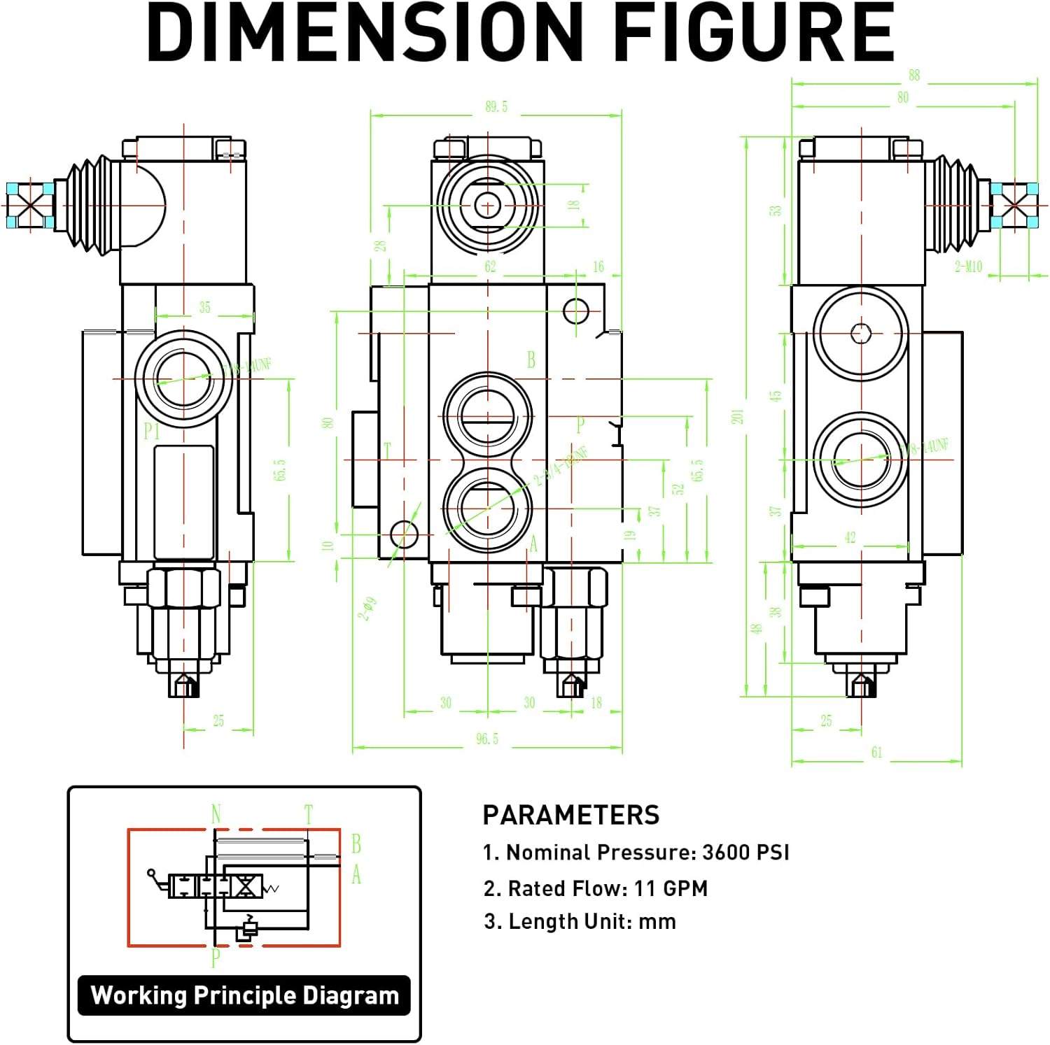 Hydraulic Control Valve with Joystick, 1 Spool 11GPM Hydraulic Directional Valve for Log Splitters, Tractors Loaders Black