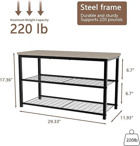 Miniatura 3 de Zapatero de 3 niveles para entrada, organizador de almacenamiento con dos estantes de hierro y parte superior para tabla, estante para zapatos,