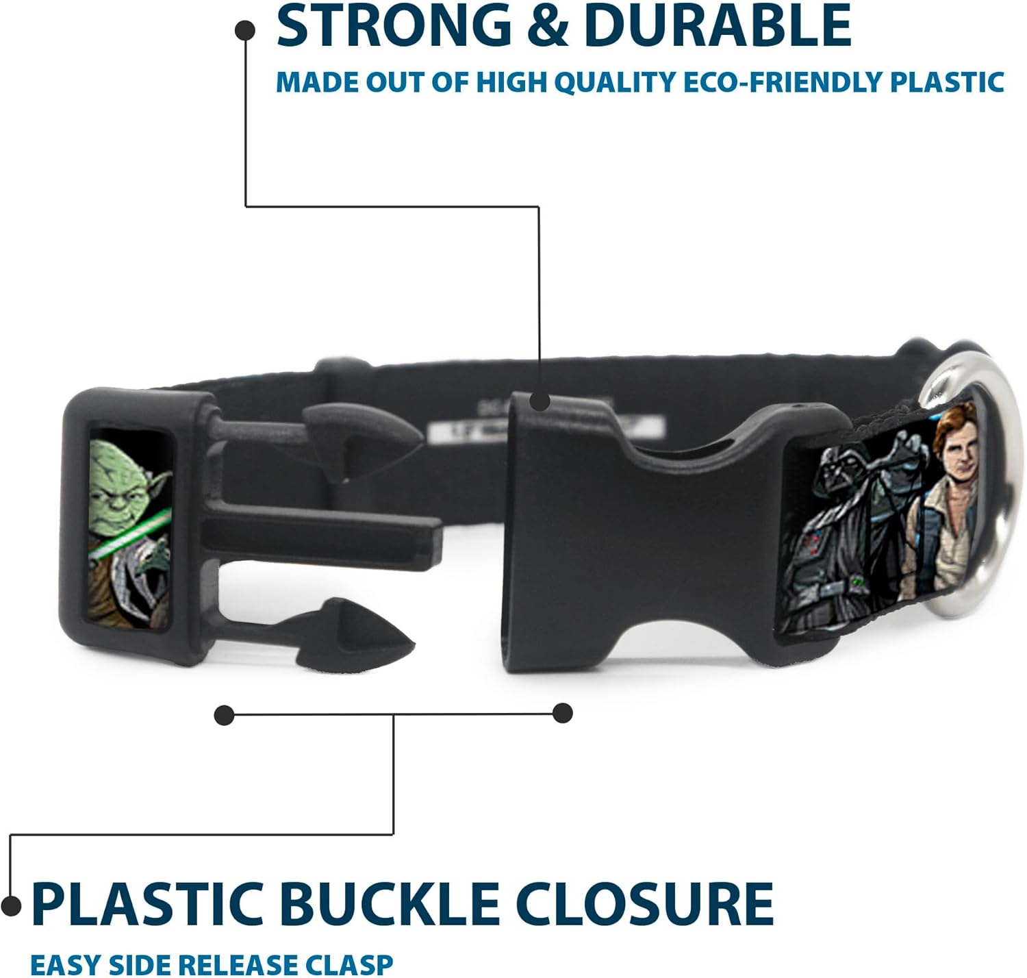 Star Wars Pet Collar, Dog Collar Plastic Buckle, Star Wars Classic Character Poses Black, 20 to 31 Inches 1.5 Inch Wide
