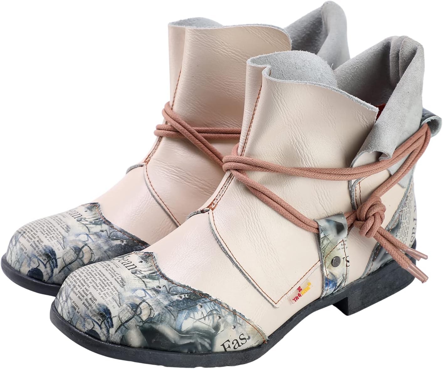 TMA EYES Women's Tie-Accent Leather Lazy Wear Slip-on Ankle Boots