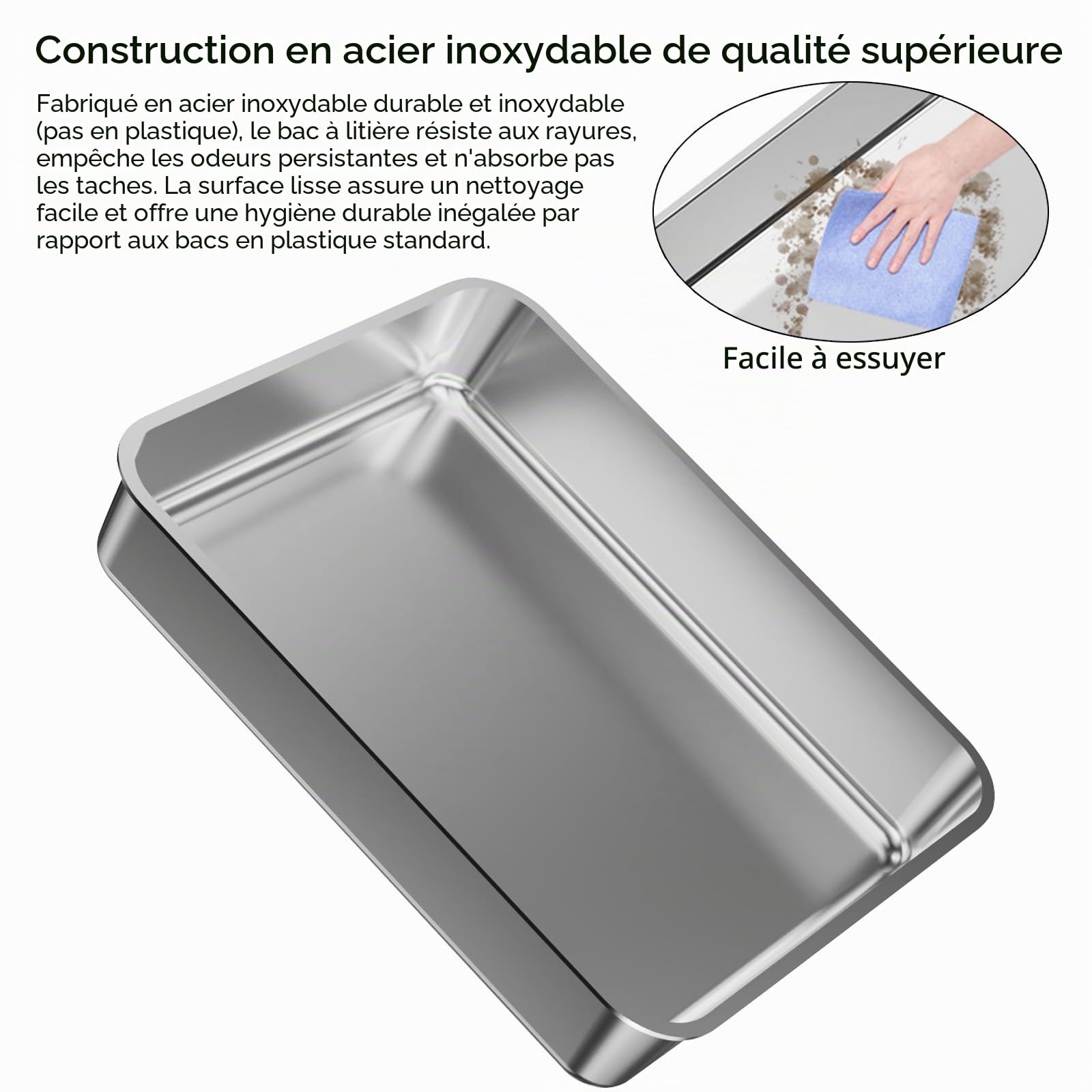 Sfozstra Bac à litière fermé en acier inoxydable : étanche, anti-odeurs et sans odeur, pour plusieurs chats, format extra-large – Idéal pour la salle de bain, l'appartement ou le balcon, couleur noire