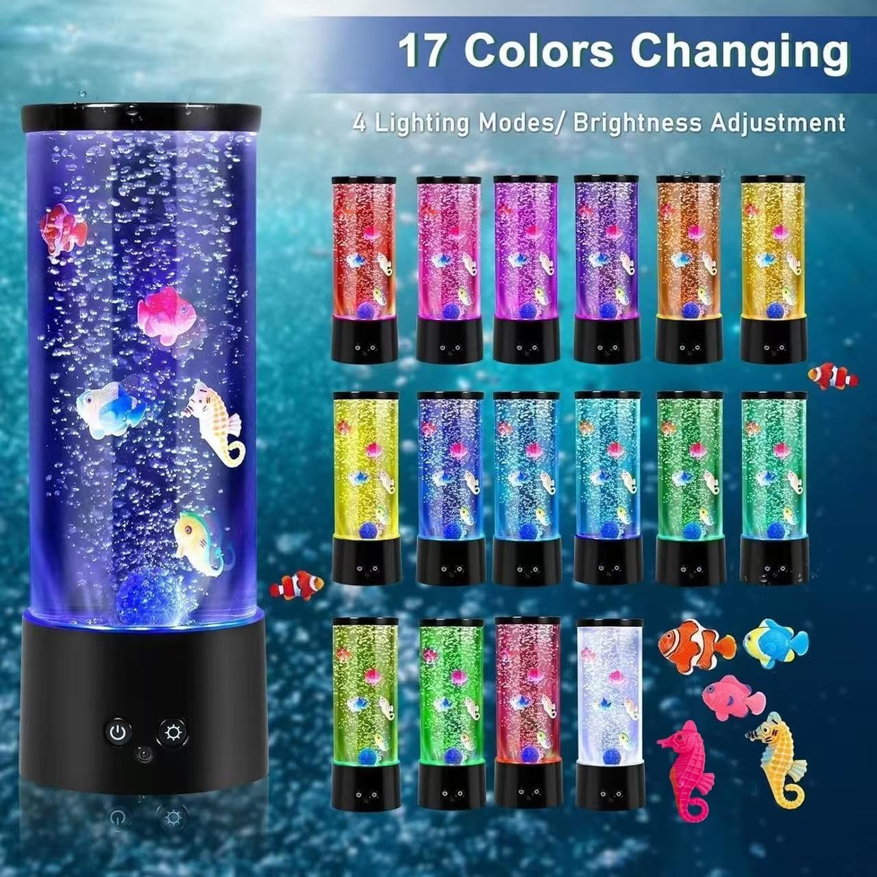 GWEUZMAL - Lámpara de pez de burbujas que cambia de color, 17 colores ajustables, decoración de luz de estado de ánimo para aliviar el estrés, adecuada para adultos y niños, decoración de oficina en 3