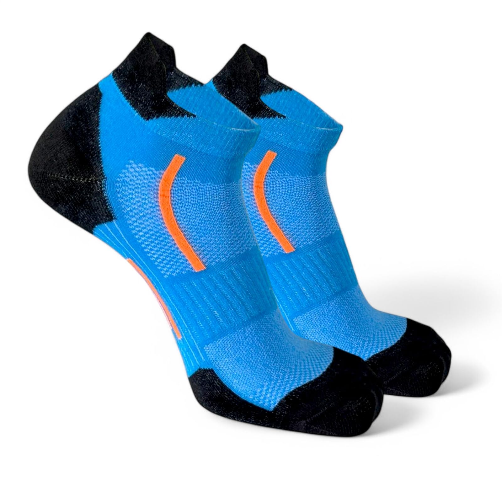 Pure Cotton Premium 1 Pair Athletic Ankle Socks, Blue & Black & Orange, Cushioned Low Cut Sports Socks Men & Women Stretchable Free Size Anti Odur Sweat Free Anti Slip-image-8