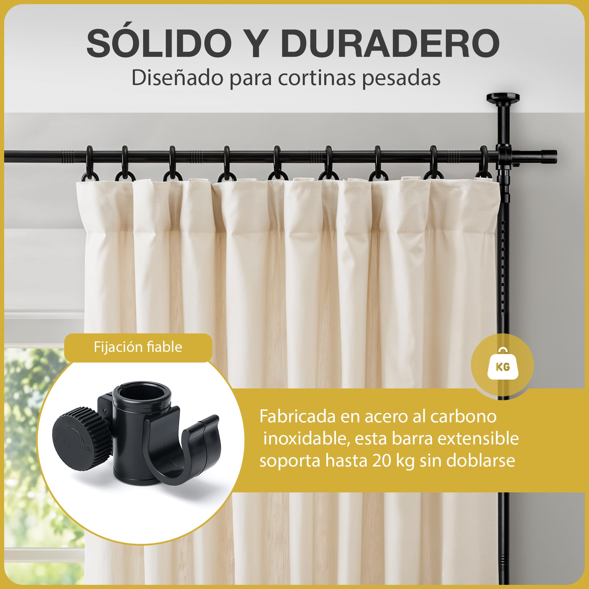 Separador de Ambientes sin Taladrar – Barra Divisoria Autoportante 120–300 cm x 70–240 cm – Soporte de Cortina Reutilizable Fácil de Instalar