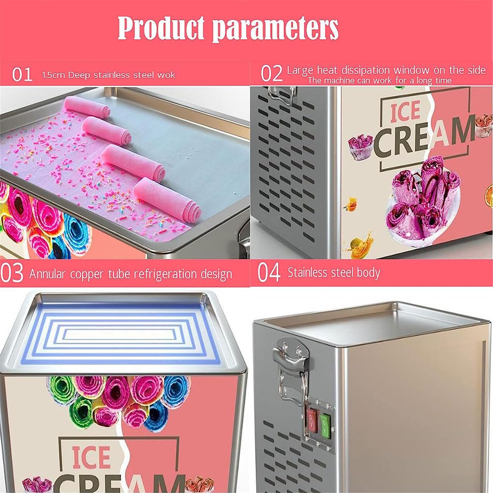 Amazon.co.jp: 180W 商用ロールアイスクリームメーカーマシン、30x24x1