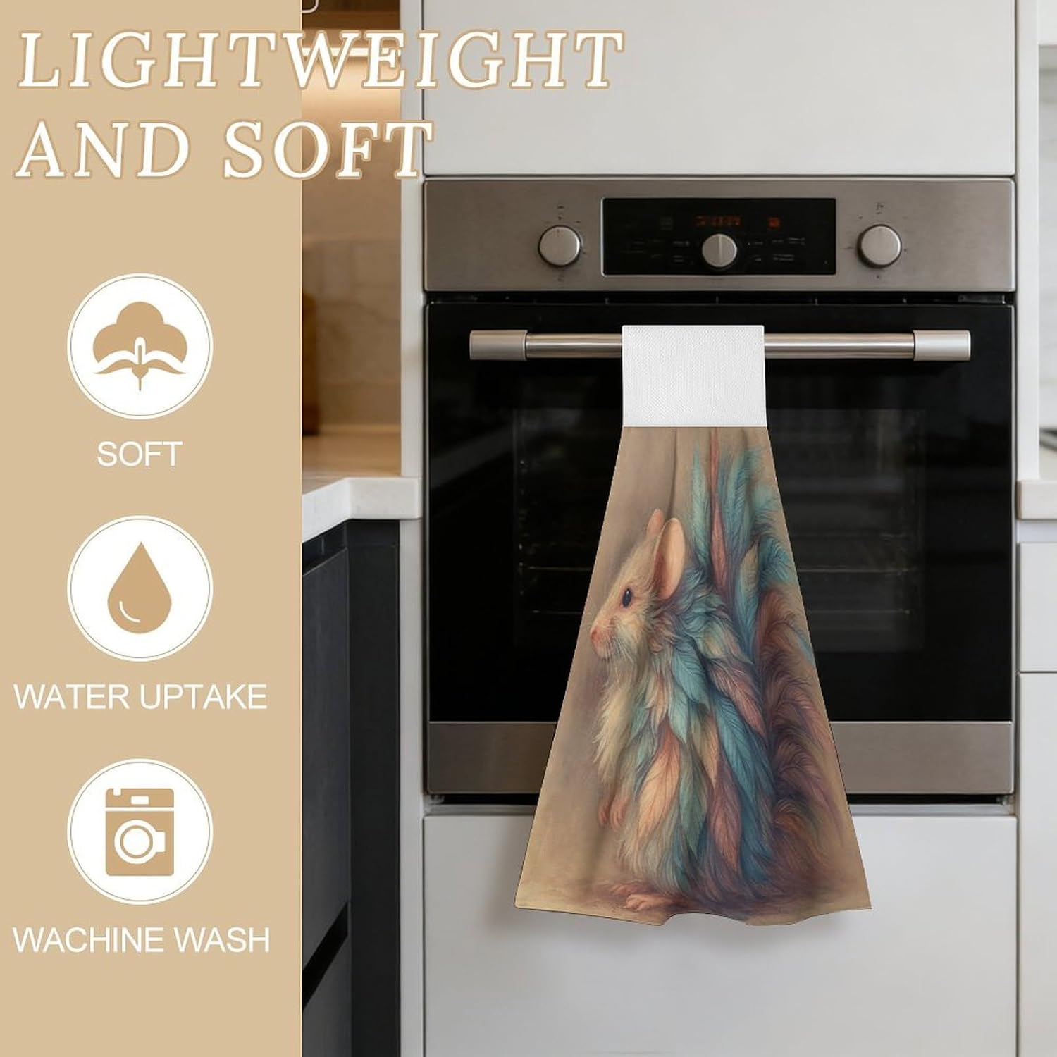 Hanging Kitchen Towels Set of 2 Colorful Mouse Hand Towel with Hanging Loop Dish Towel Soft Absorbent Bath Tie Towel for Bathroom Farmhouse image 3