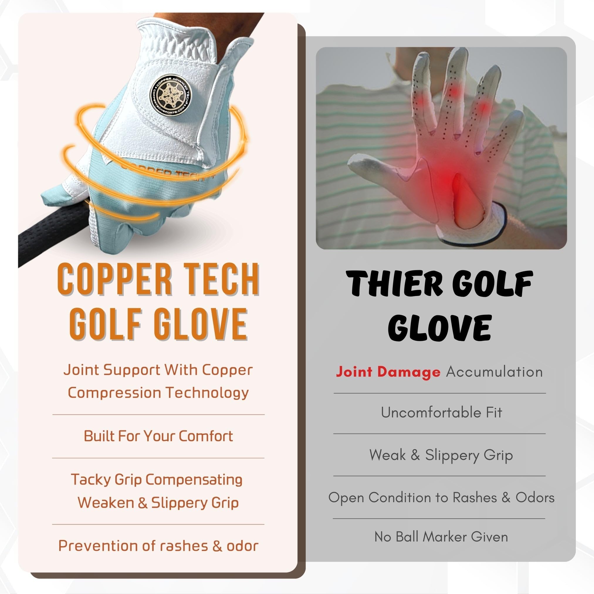 Copper Tech - Guantes de Golf para Hombre, Talla única, diestros y Zurdos