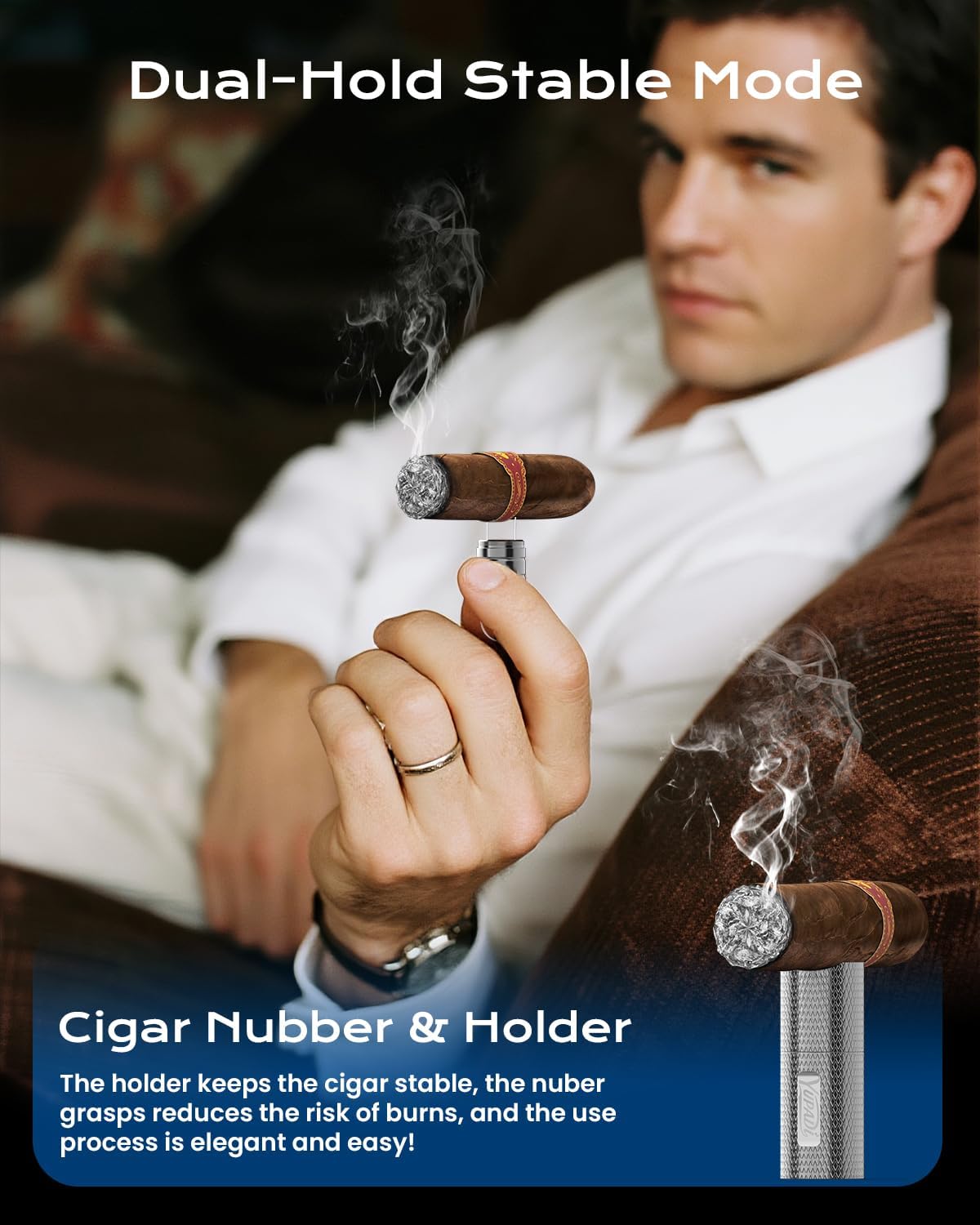 2-Pack 3-in-1 Cigar Punch Accessories Kit, with Cigar Punch, Cigar Nubber, Cigar Holder - Compact Size Fits All Cigar, Easy Carry with Key Ring, Great Gifts for Men