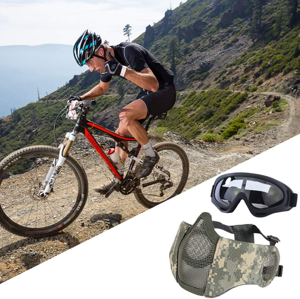 Airsoft Mask with Goggles, Foldable Half Face Airsoft Mesh Mask with Ear Protection for Paintball Shooting Cosplay CS Game (ACU&Black) : Sports & Outdoors