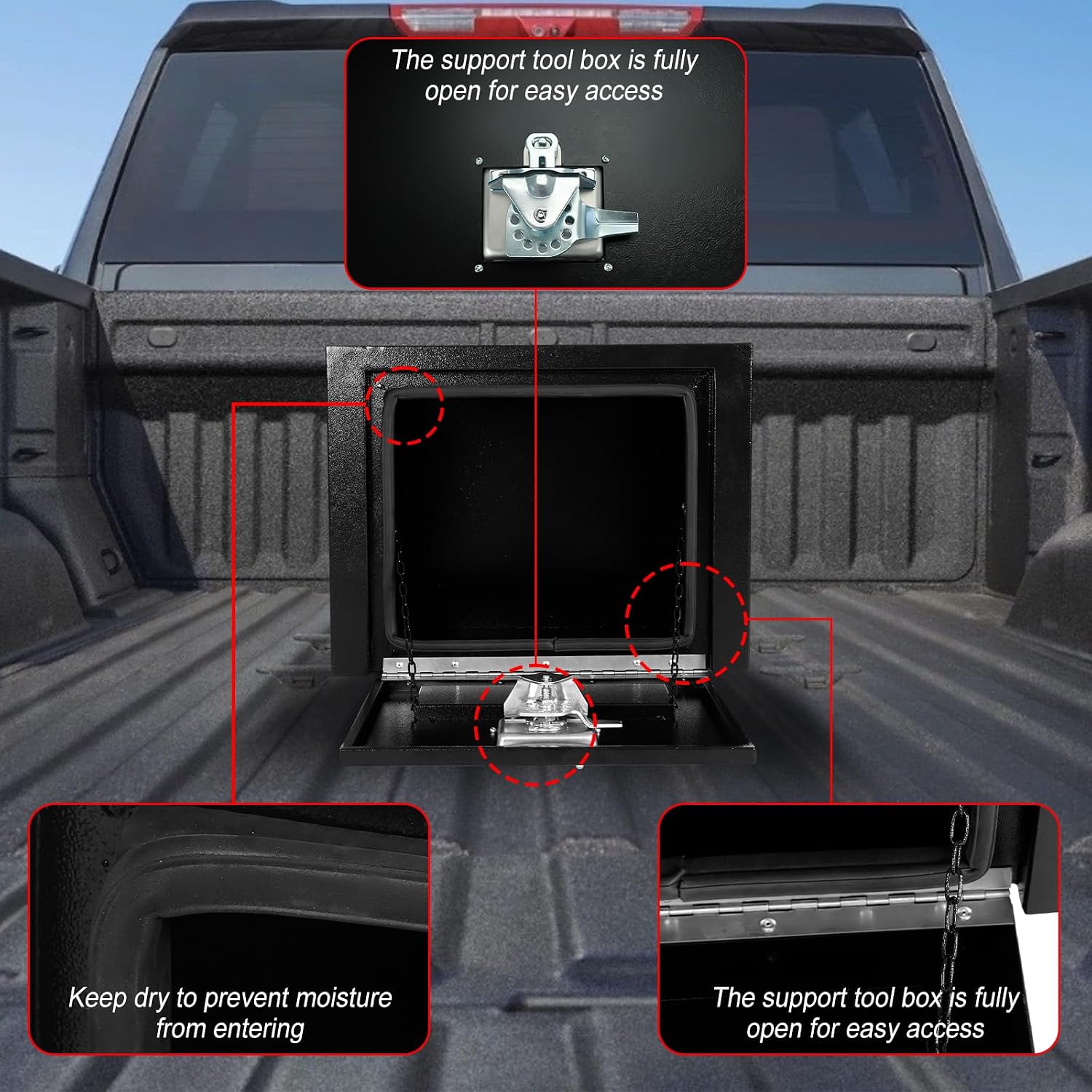 Heavy Duty Steel Plated Underbody Truck Tool Box with T-Handle Lock, Waterproof Tongue Box for Storage with Smooth Surface for Truck, Pickup, RV, Trailer - Black, 18" x 12" x 14" Inch
