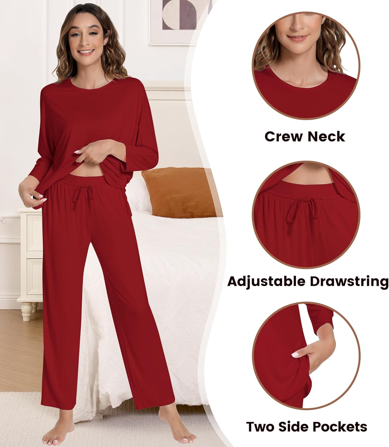 NACHILA Pajamas for Women-Viscose Made from Bamboo,Long Sleeve Pajama Sets Comfy Loungewear Pleated Pjs - Image 4