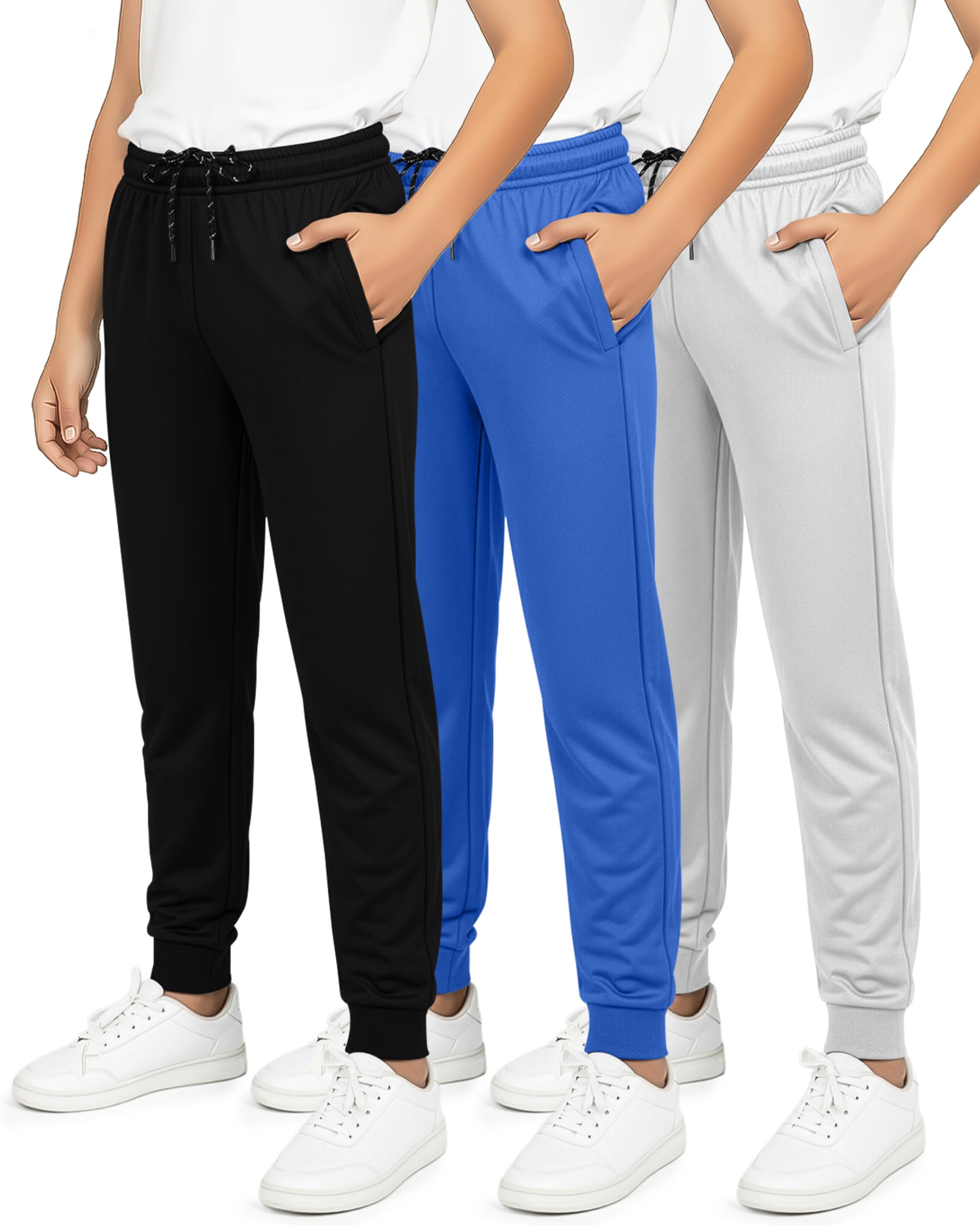Real Essentials 3er-Pack: Jungen Mesh Active Athletic Casual Jogger Sweatpants mit Taschen