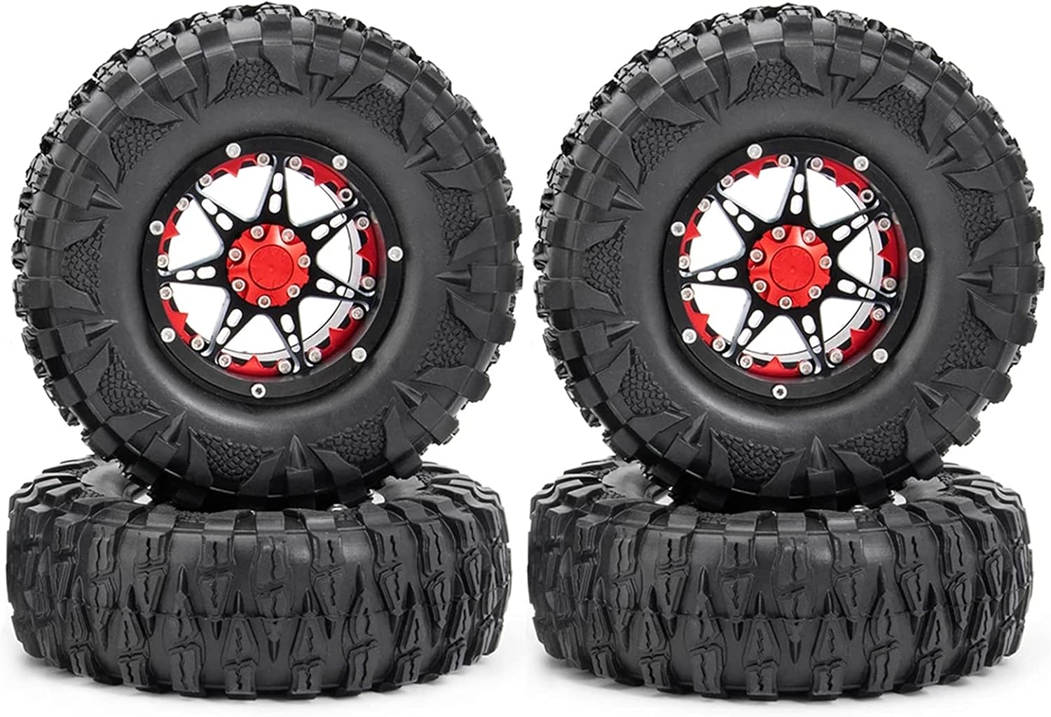 120mm OD Rubber Tires and Metal 2.2 Inch Beadlock Wheels Rims for 1/10 RC Rock Crawler Car SCX10 RR10 Wraith 90056 TRX4 TRX6 YETI (4 PCS)