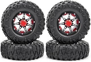 LAFEINA 120mm OD Rubber Tires and Metal 2.2 Inch Beadlock Wheels Rims for 1/10 RC Rock Crawler Car Axial SCX10 RR10 Wraith 90056 Traxxas TRX4 TRX6 YETI (4 PCS)