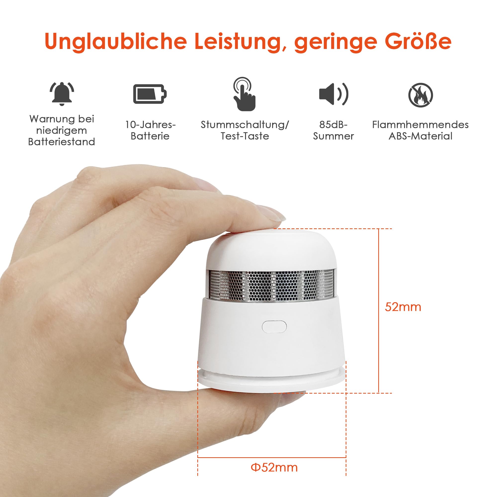 Mini Rauchmelder 10 Jahre Batterie ZR170S, EN14604 Zertifiziert, Fotoelektrischer Warnmelder, Einfache Montage Mit Nieten & Klebepad, Für Haus Wohnung Wohnmobil, 5er Set