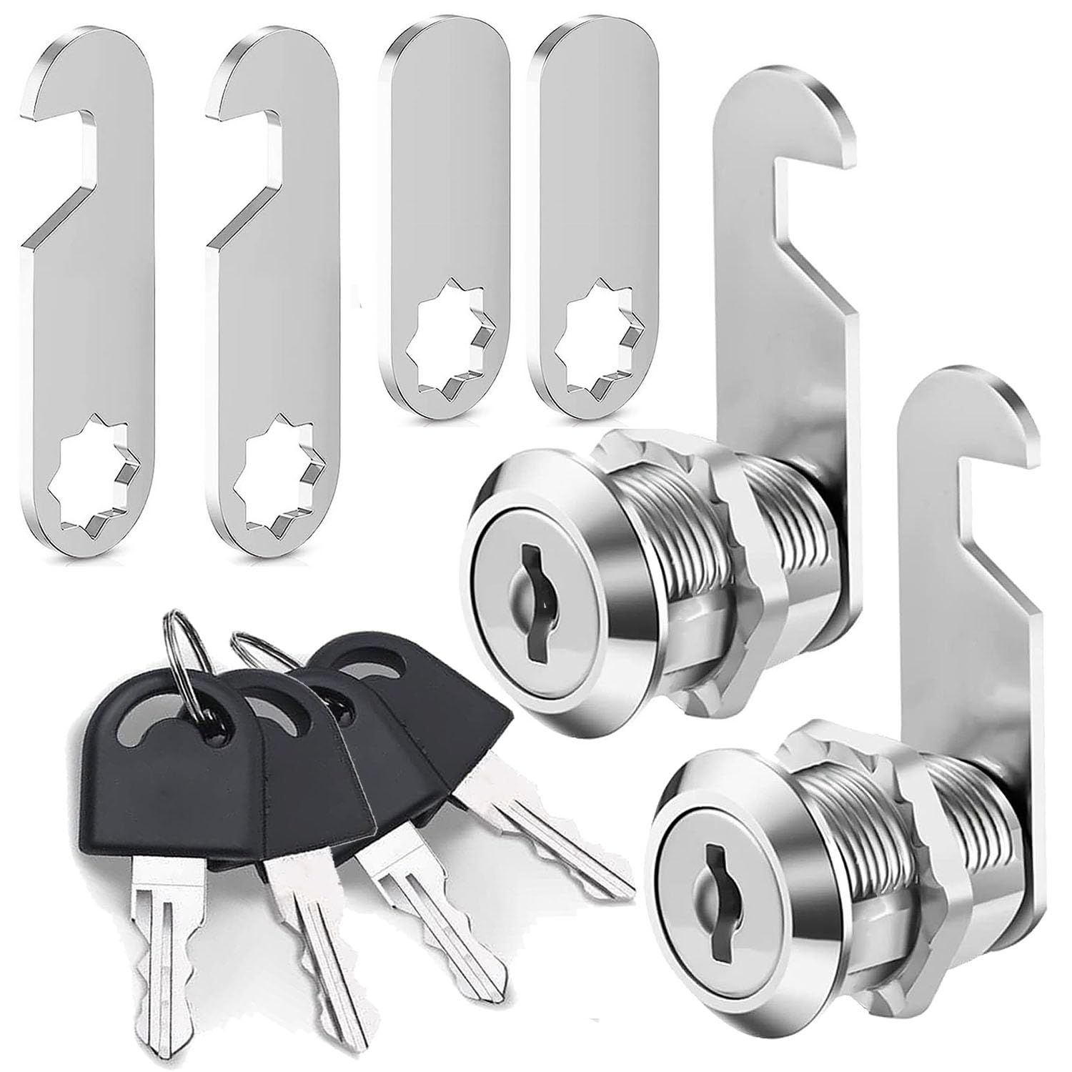 Litensh Silver 2Pcs Security Cam With Different Keys, 16Mm Letter Post Box Locks, Cabinet Drawer Mailbox Lock Cupboard Toolbox Door Furniture Locker Lock Come With 2 Different Plates