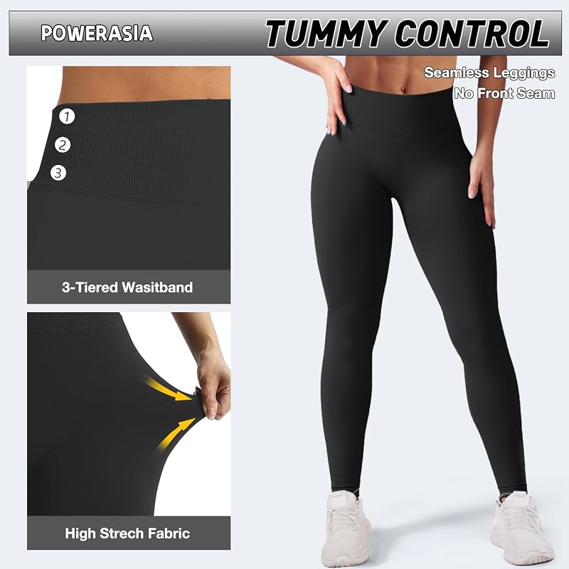 POWERASIA Seamless Impact Leggings Hidden Scrunch Butt Lifting Leggings for Women Booty Workout Tights Mid Low Waist Tummy Control Compression Fitness Gym Womens V Back Yoga Pants image 3