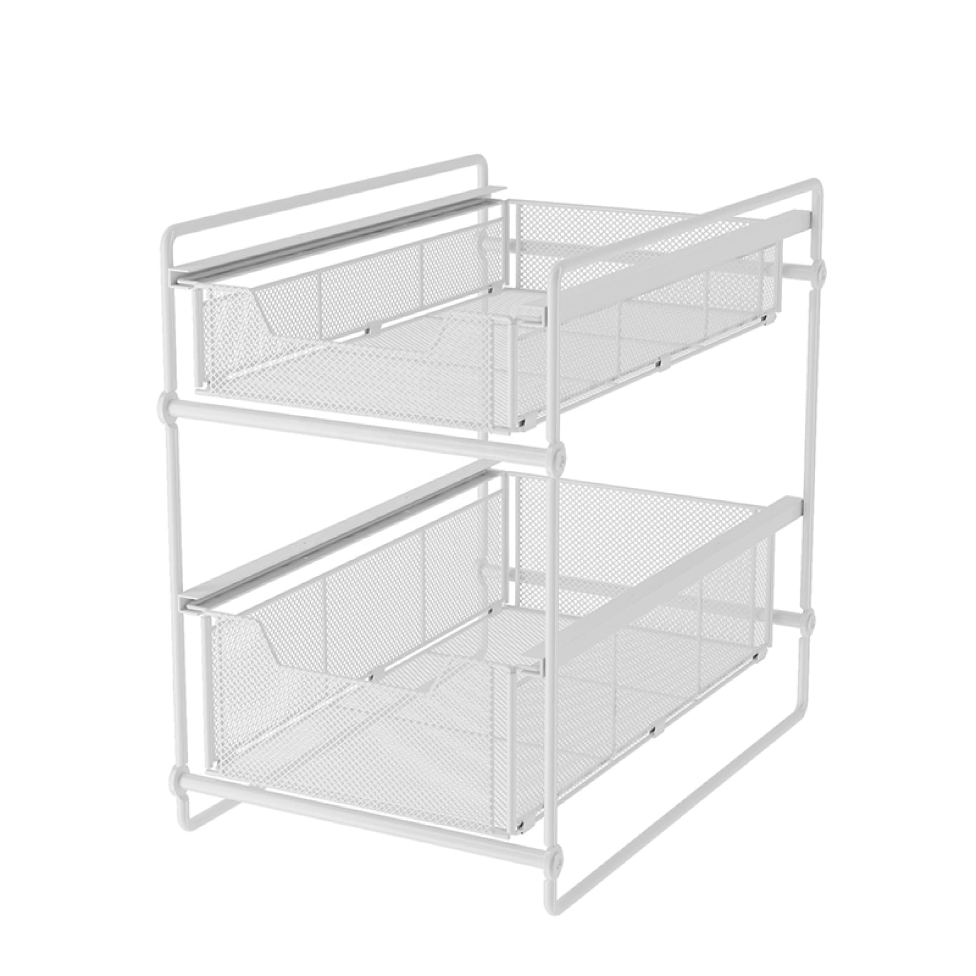 Organiseur de panier coulissant à 2 niveaux blanc taille L pour rangement sous évier