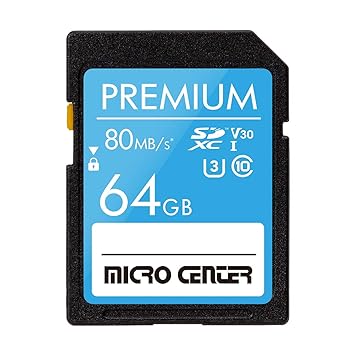 Micro Center Premium 64GB SDXC Card Class 10 SD Flash Memory Card UHS-I C10 U3 V30 4K UHD Video R/W Speed up to 80/35 MB/s for Cameras Computers Trail Cams (64GB)