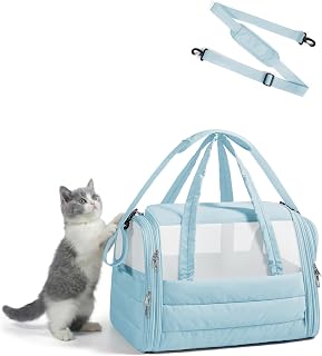 BAGSMART Cat Carrier Soft-Sided Puffy Quilted Collapsible Pet Travel Bag | Pet Carrier for Small Medium Cats Dogs Puppy, Load Up to 20 Lbs for Outdoor Use, Baby Blue