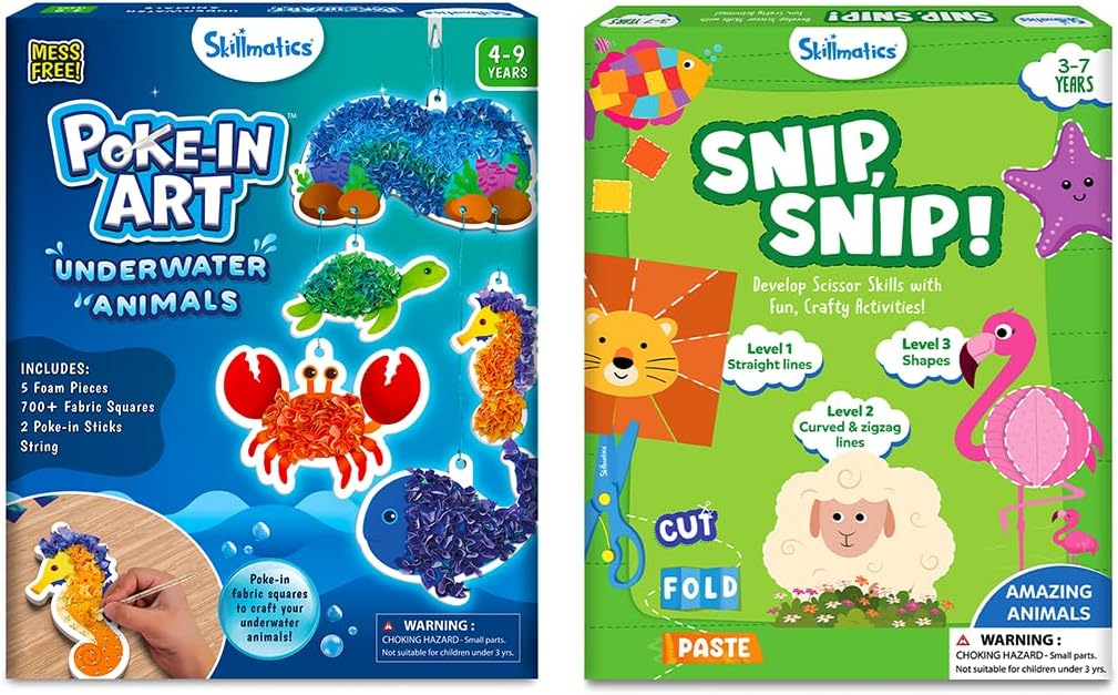 Skillmatics Poke-in Art Underwater Animals & Snip Snip Animals Bundle, No Mess Art for Kids, DIY Creative Activity, Gifts for Boys & Girls Ages 3, 4, 5, 6, 7, 8, 9