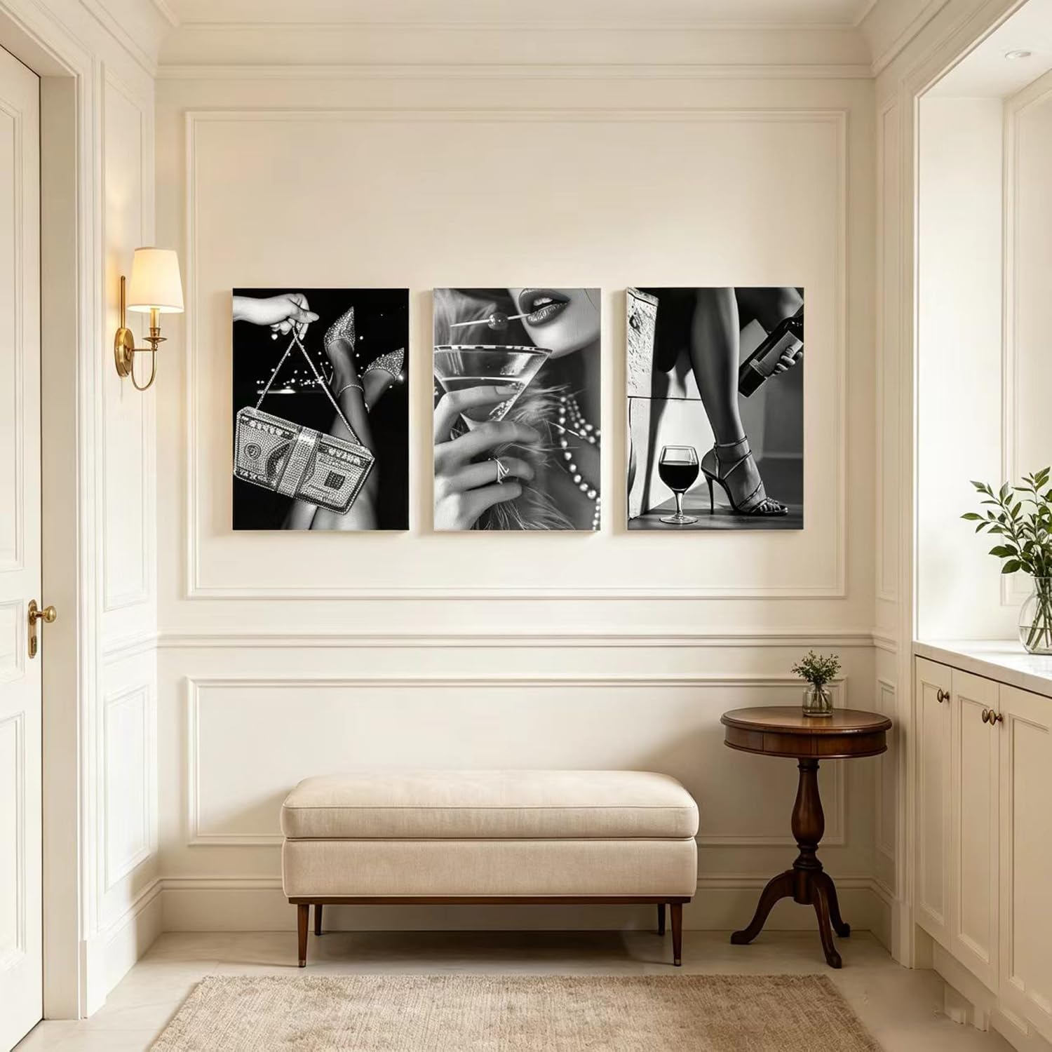 Liacxony 3Pcs Trendy Black and White Luxury Wall Art 24x16 Inch Framed image 3