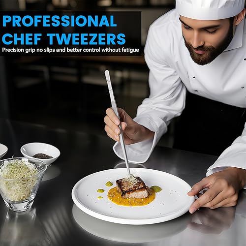 Miniatura 2 de Hotec Kitchen Tweezers Stainless Steel Fine Kitchen Tongs for Cooking, Extra-Long Kitchen Tweezers Food Tongs, Set of 2-12inch