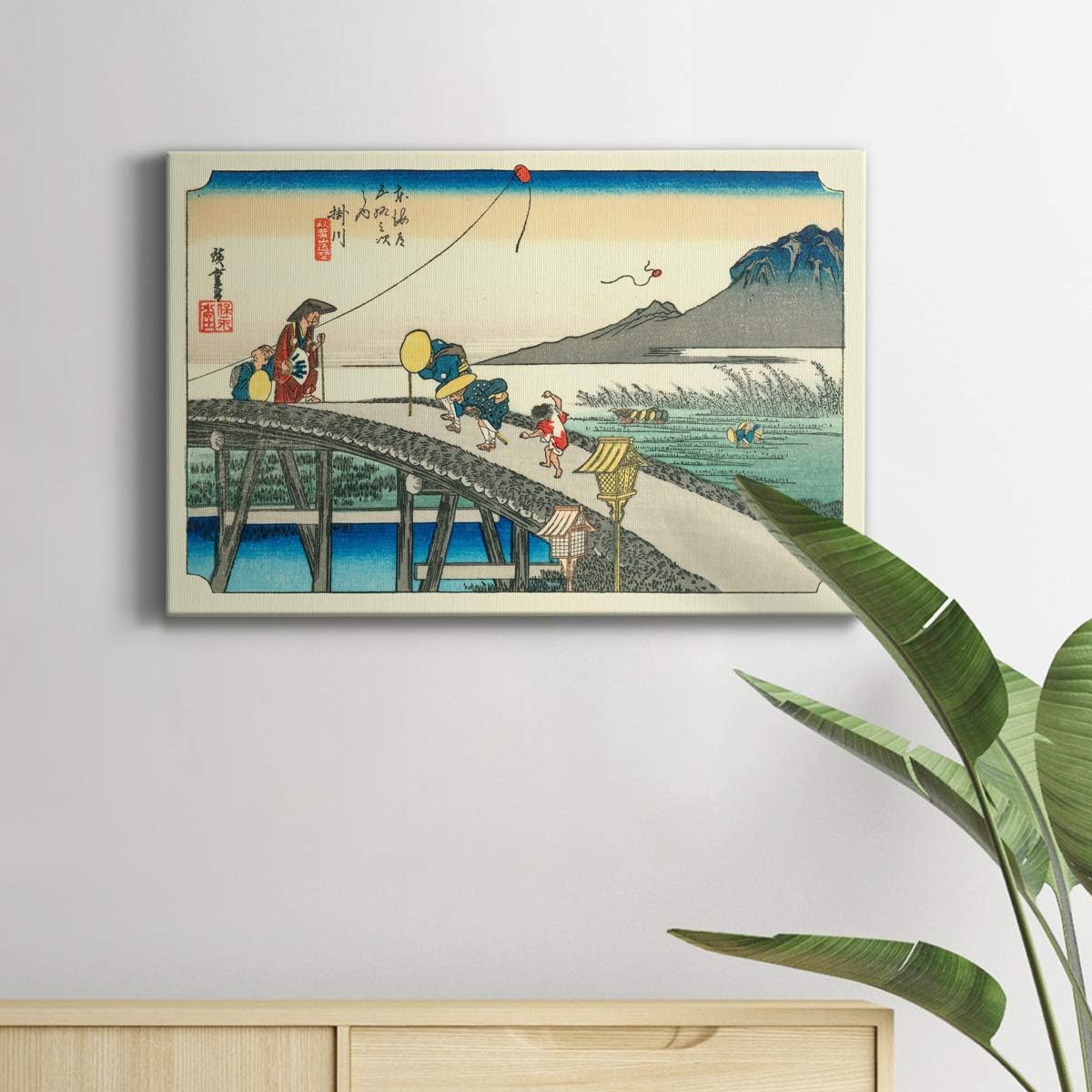 Renditions Gallery Hiroshige 26th station: Kakegawa Wall Art, Japanese Woodblock, Premium Gallery Wrapped Canvas Decor, Ready to Hang, 27 in W x 16 in H Made in America Print