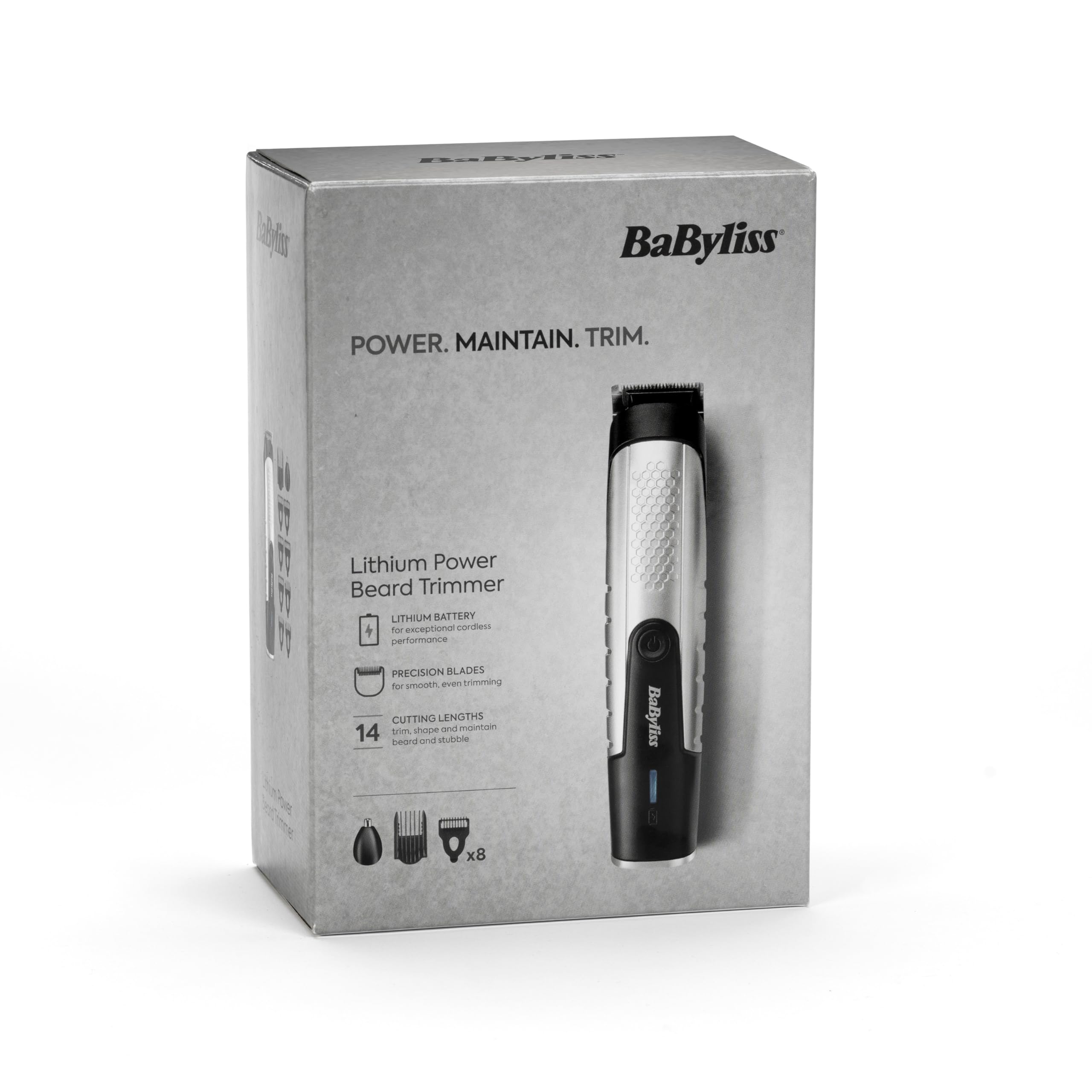 BaByliss Lithium Power - Regolabarba senza fili, con tagliacapelli per naso, impermeabile, regalo per uomo, nero