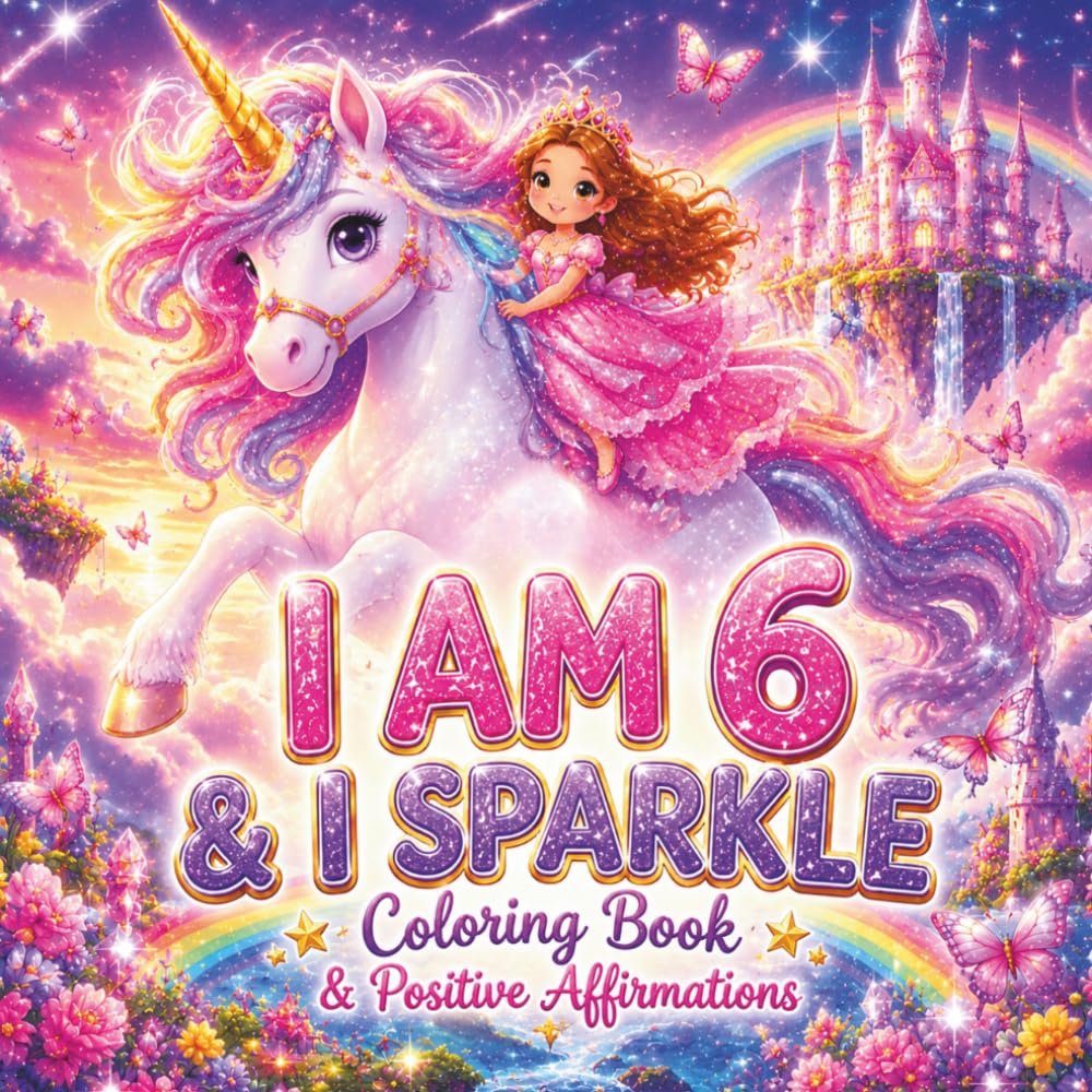 I Am 6 and I Sparkle Coloring Book: Unicorns, Mermaids & Positive Affirmations for 6 Year Old Girls