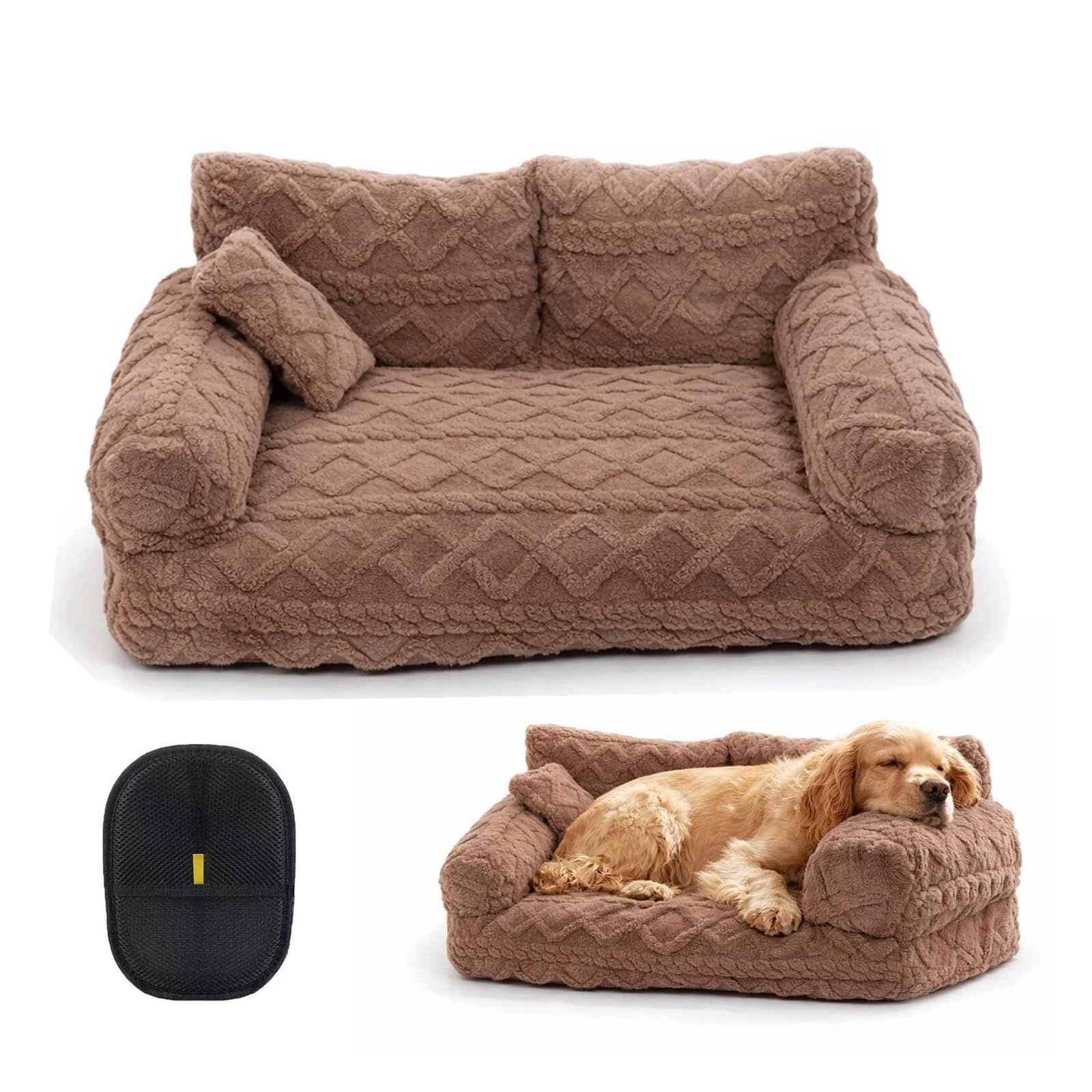 Canapé-lit apaisant pour chien L kaki en peluche lavable