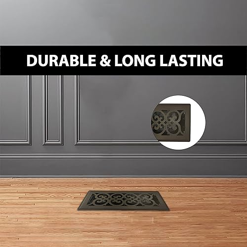 Miniatura 6 de Registro de piso de diseño victoriano de 4 x 10 pulgadas en acabado de bronce metálico, cubiertas de ventilación para piso del hogar, cubiertas