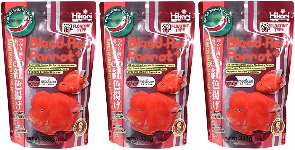 Hikari Blood Red Parrot+ Fish Food with Hikari-Germ (3 Pack, Medium Pellet, 11.7 Oz) (3 Items)