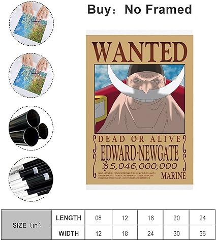 Amazon Com Poster One Piece Edward Newgate Wanted Anime Poster Canvas Poster Wall Art Decor Print Picture Paintings For Living Room Bedroom Decoration Unframe 12 18inchs 30 45cm Posters Prints
