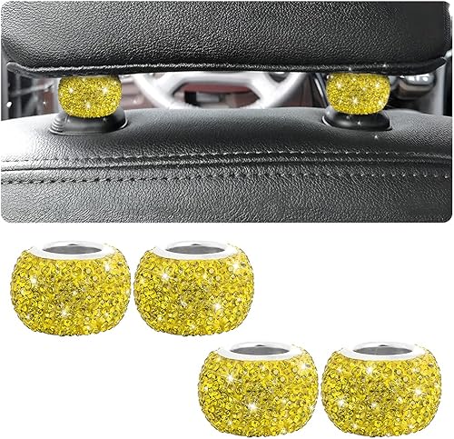 Miniatura 7 de Paquete de 4 collares para reposacabezas de automóvil, collares brillantes para reposacabezas de automóvil, anillos decorativos, collares de