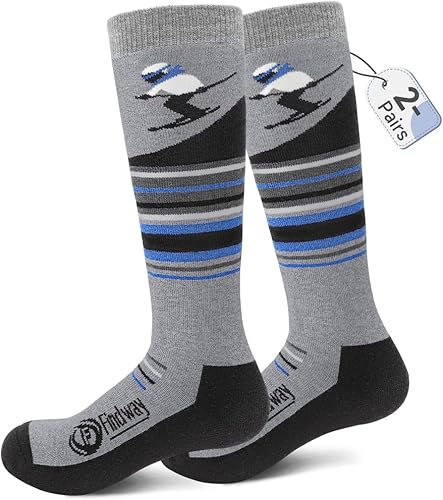 findway Calcetines de esquí para niños de lana merina (2 o 3 pares), calcetines cálidos de invierno, calcetines térmicos de snowboard para niños y