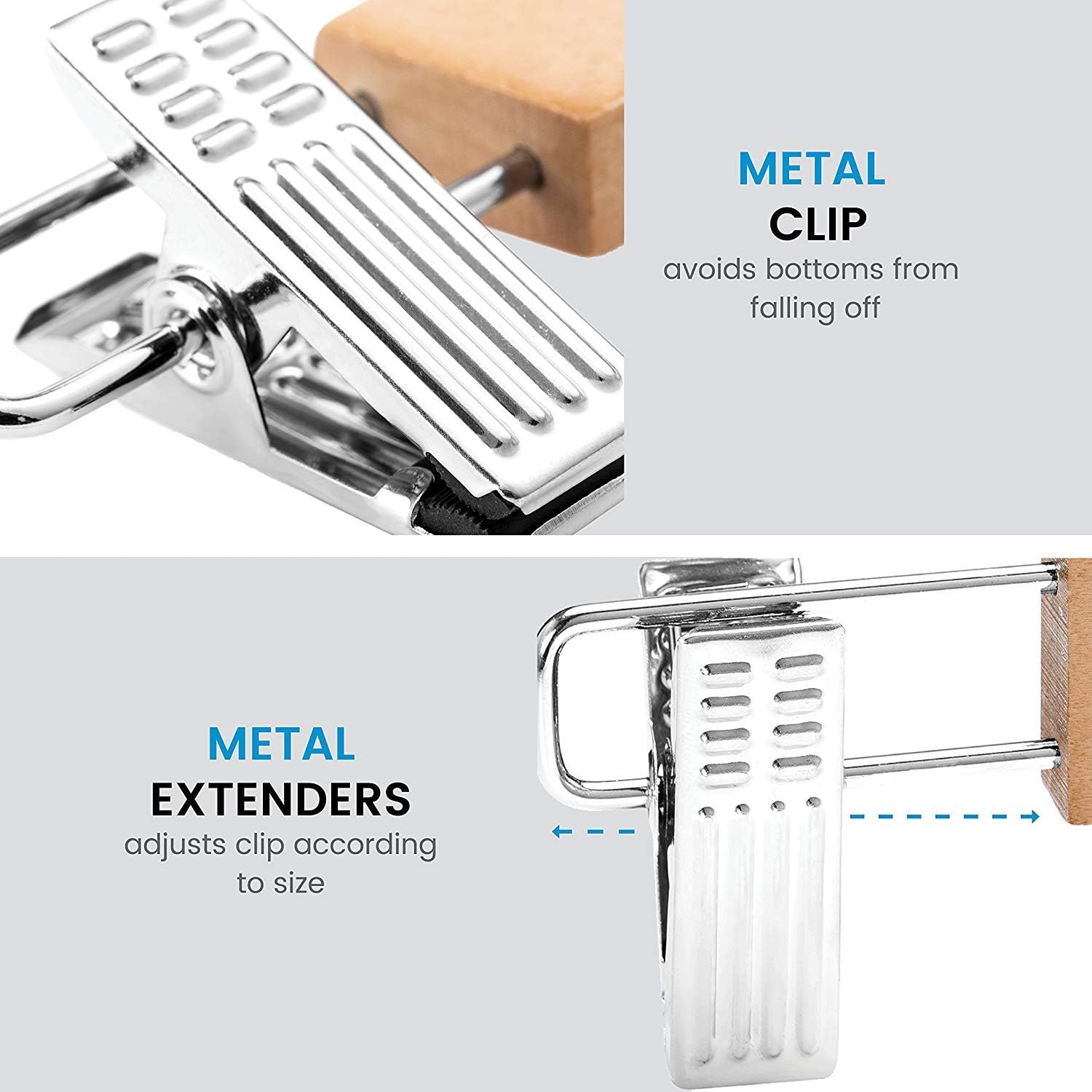 Big Sale High-Grade Wooden Pants Hangers with Metal Clips Grip Clip Pants Hanger, Smooth Finish Solid Wood Jeans/Skirt Hanger, 360° Swivel Hook - Clip Hanger for Pant, Skirts, Slacks - 10 Pack, Natural