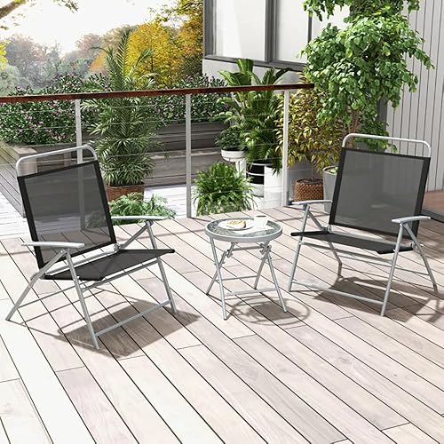 3 Pieces Patio Folding Chair Set Outdoor Metal Conversation Set