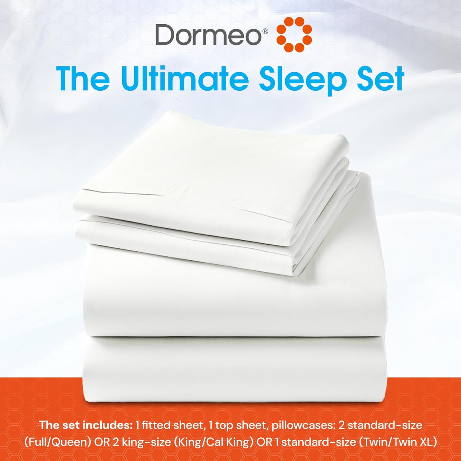 Dormeo SnowTek Premium King Bed Sheets Set, Luxuriously Soft Cooling Bamboo Rayon, Hypoallergenic, Hotel-Quality with Deep Pockets and Corner Straps - White