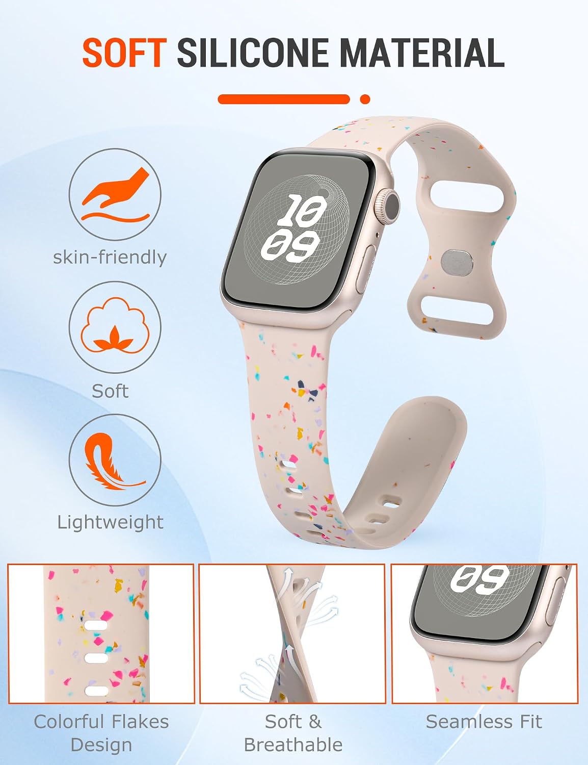 W-RARA Sport Band Compatible with Apple Watch Band 38/40/41/42/44/45/46/49mm Women Men, Recycled Plastic Carbon-Neutral Soft Silicone Strap for iWatch Series 11 10 9 8 7 6 5 4 3 2 1 SE Ultra 3 2 1